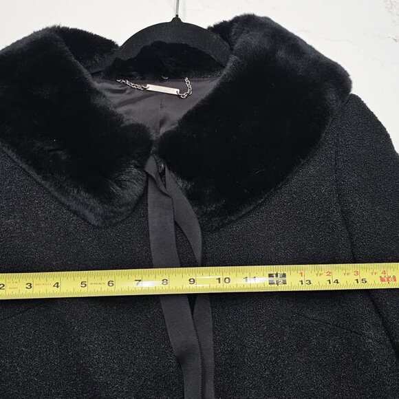 Elie Tahari - Black Wool-blend Coat w/removable rabbit fur collar - Picture 6 of 8